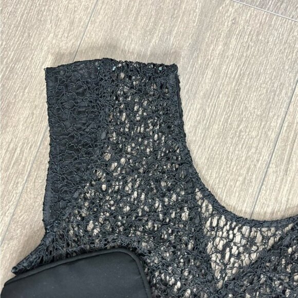 The Kooples Robe Lace & Leather Mini Dress Crepe Cap sleeve Black Size XS - Picture 9 of 16